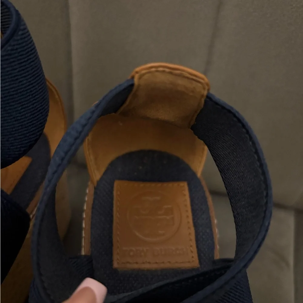 Tory Burch Navy Espadrille Wedge Sandals